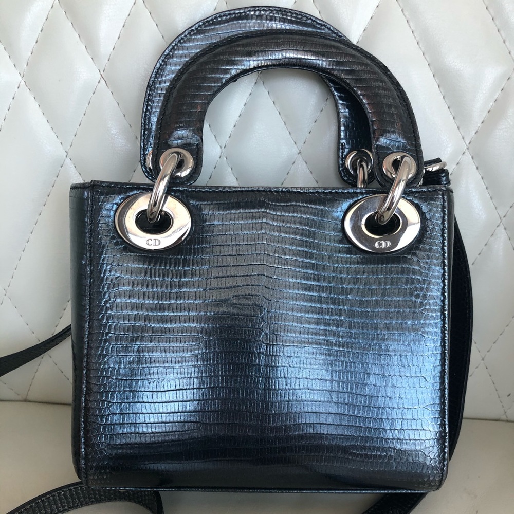 Christian Dior Lady Mini Metalli Black Lizard Skin - Picture 7 of 12